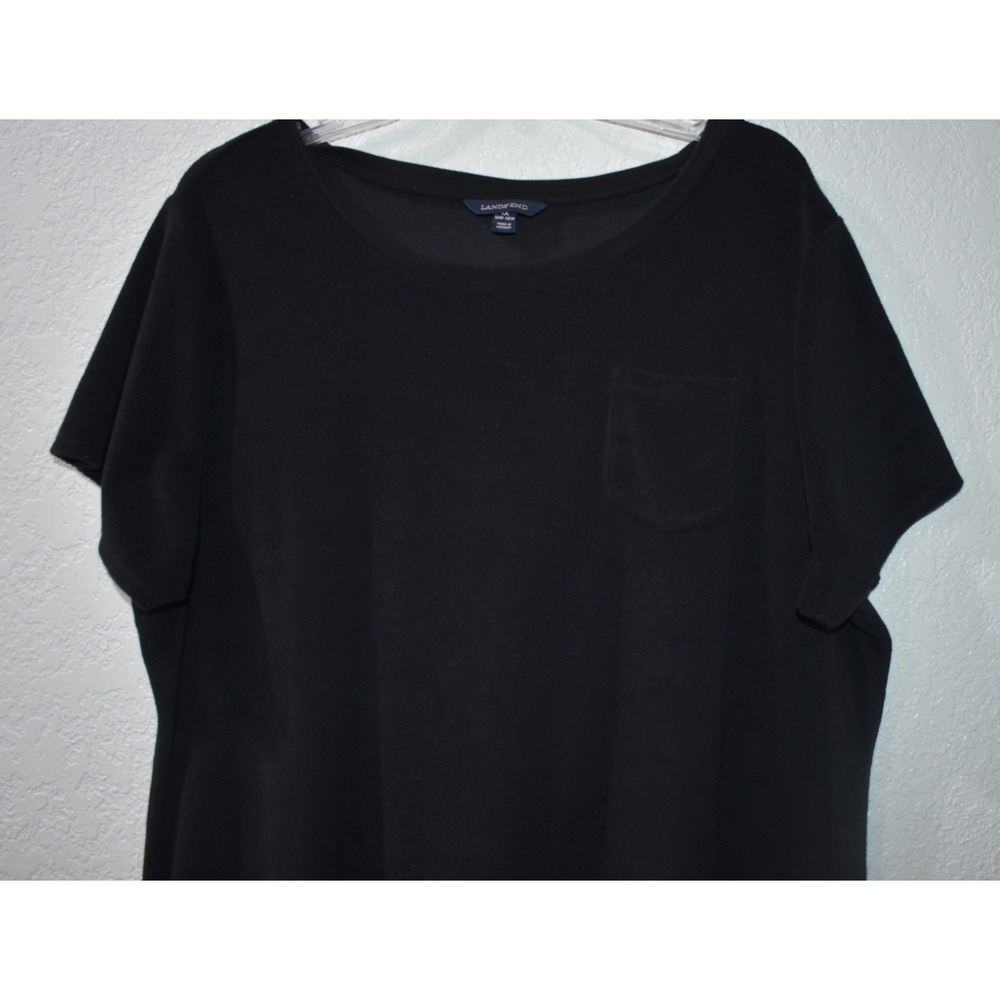 Lands'End 1X Tunic Black Short Sleeve Pocket Soft Stretch Knit T-Shirt Comfy Top